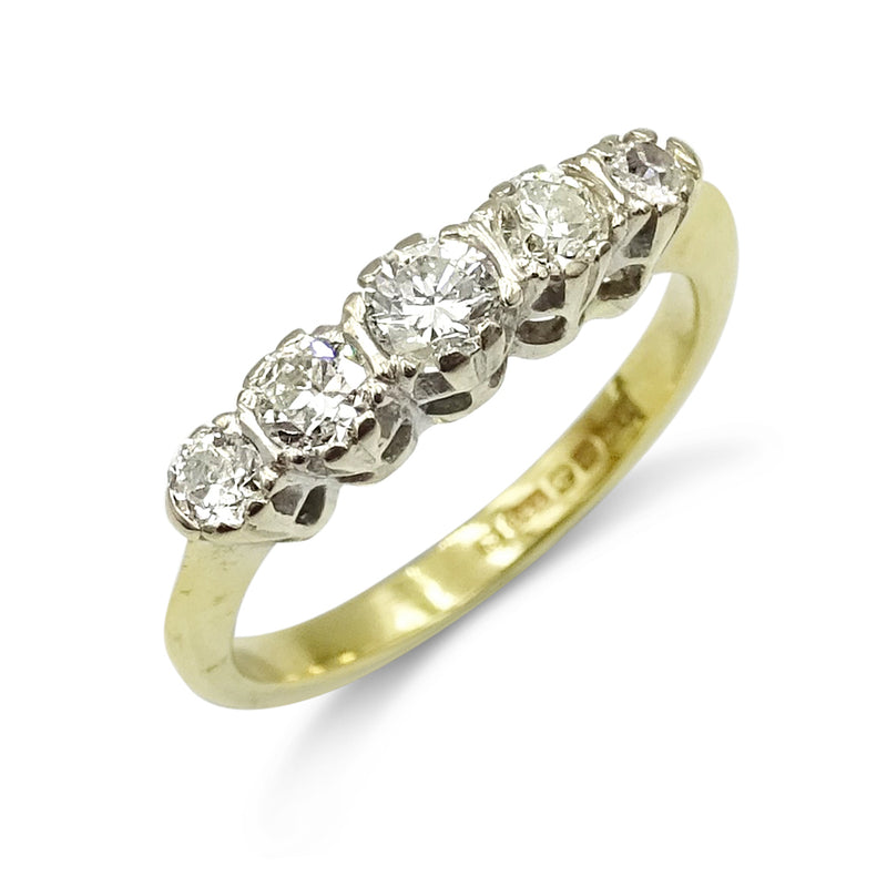 18ct Yellow Gold 5 Stone Diamond Ring 0.35ct Size H 1/2