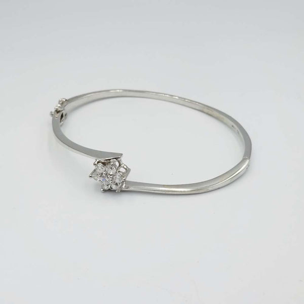 Sterling Silver Cubic Zirconia Cluster Hinged Bangle