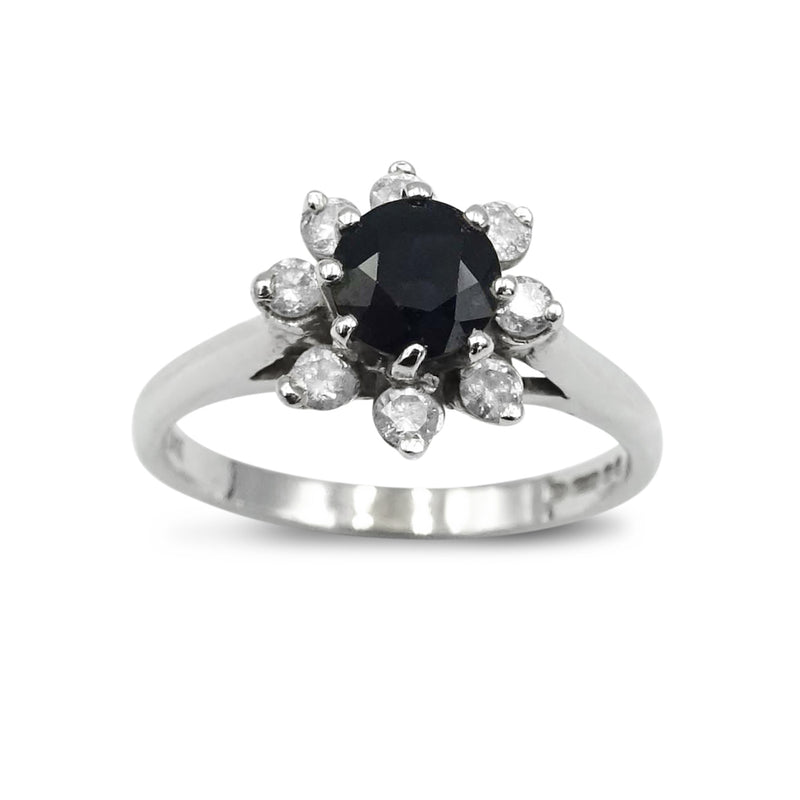 18ct White Gold Sapphire and Diamond Cluster Ring Size N