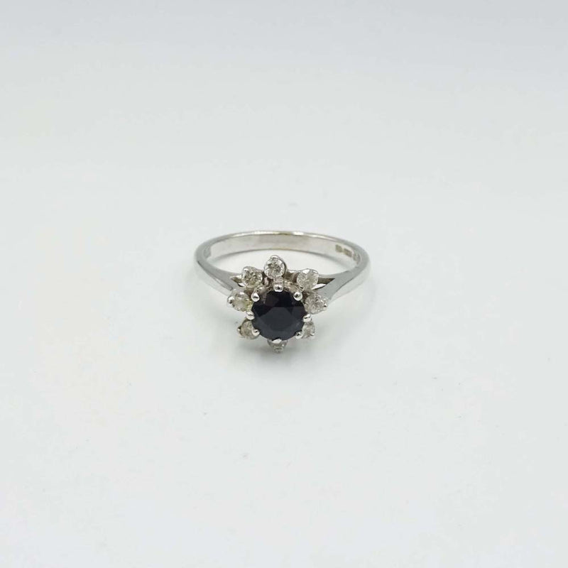 18ct White Gold Sapphire and Diamond Cluster Ring Size N