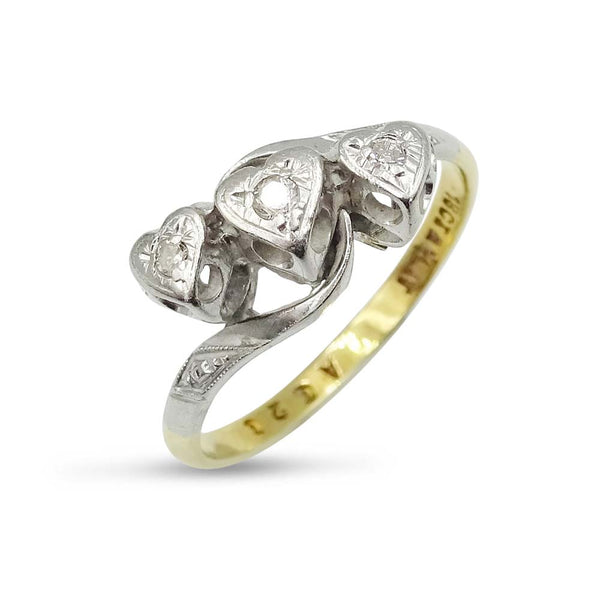 18ct Yellow Gold and Platinum Trilogy Diamond Heart Ring Size L 1/2