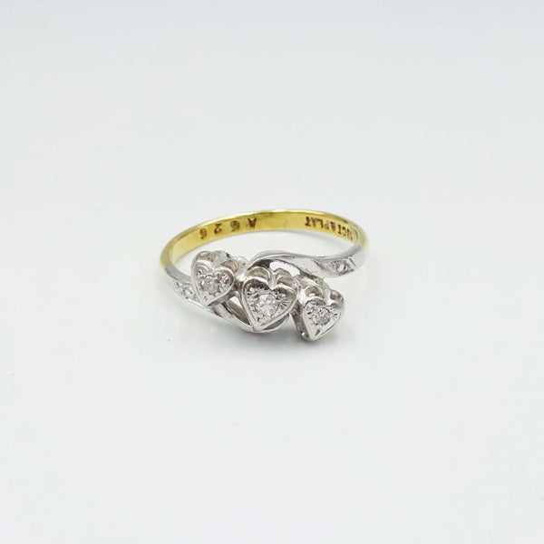 18ct Yellow Gold and Platinum Trilogy Diamond Heart Ring Size L 1/2