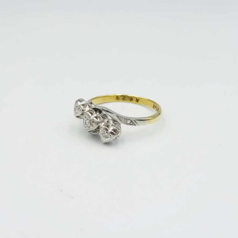 18ct Yellow Gold and Platinum Trilogy Diamond Heart Ring Size L 1/2