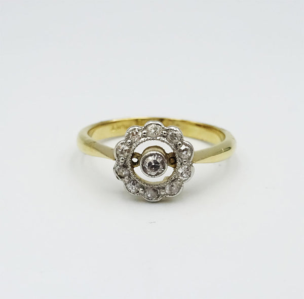 18ct Yellow Gold Vintage 0.20ct Diamond Flower Cluster Ladies Ring Size L 2.9g - Richard Miles Jewellers
