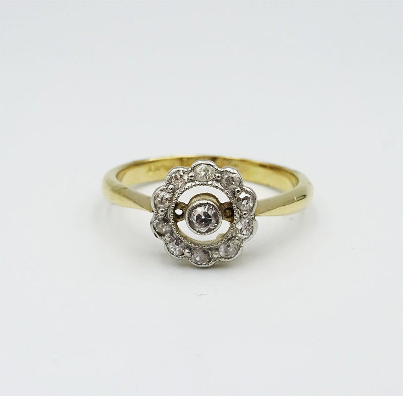 18ct Yellow Gold Vintage 0.20ct Diamond Flower Cluster Ladies Ring Size L 2.9g - Richard Miles Jewellers