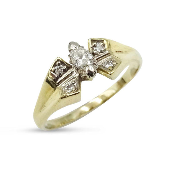 14ct Yellow Gold Marquise Diamond Ring Size P 0.15ct