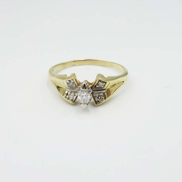 14ct Yellow Gold Marquise Diamond Ring Size P 0.15ct