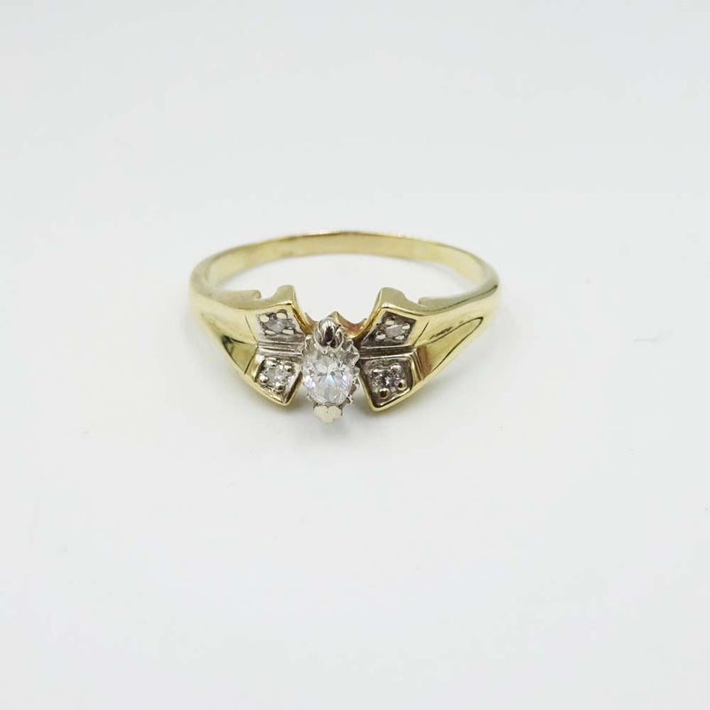 14ct Yellow Gold Marquise Diamond Ring Size P 0.15ct
