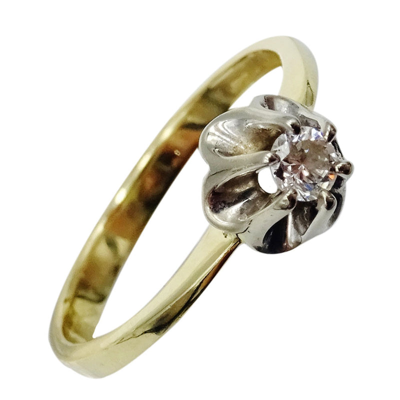 9ct Yellow Gold  0.08ct Diamond Stone Flower Claw Detail Ladies Ring 2.2g Size M - Richard Miles Jewellers