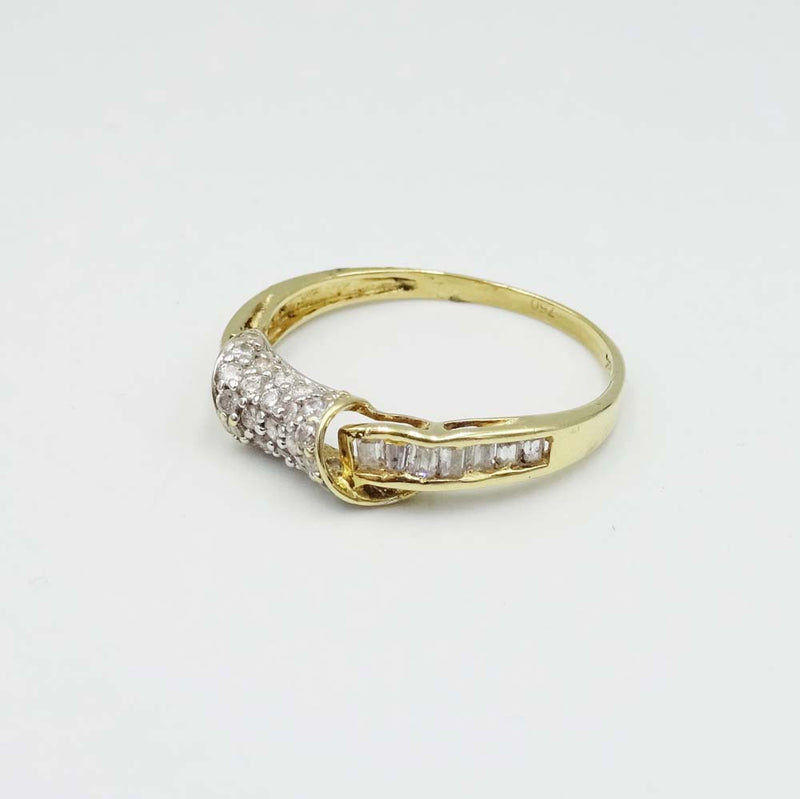 18ct Yellow Gold Cubic Zirconia Scroll Ring Size S 1/2