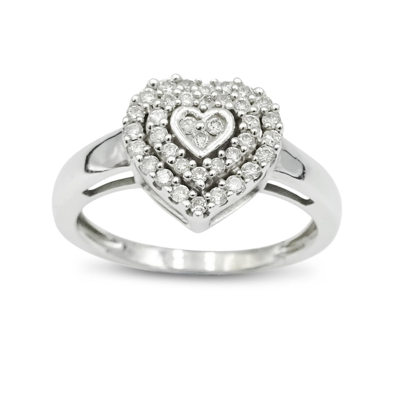 9ct White Gold Heart Diamond Cluster Ring 0.40ct Size N