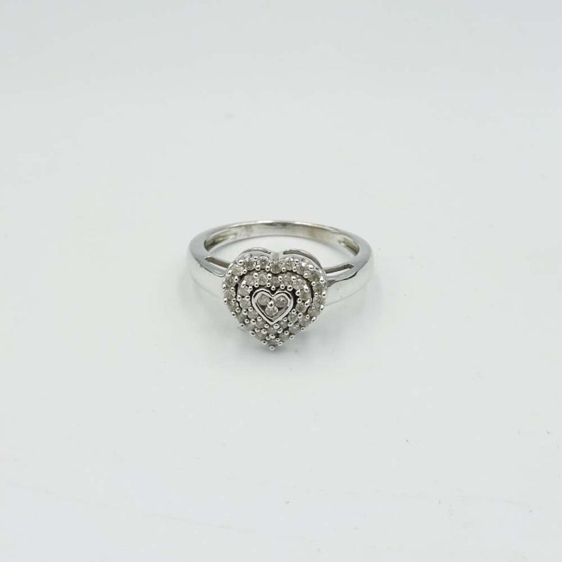 9ct White Gold Heart Diamond Cluster Ring 0.40ct Size N