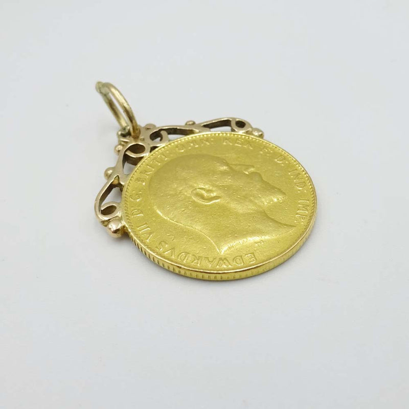 22ct Yellow Gold 1908 Edward VII Full Sovereign Coin With Mount