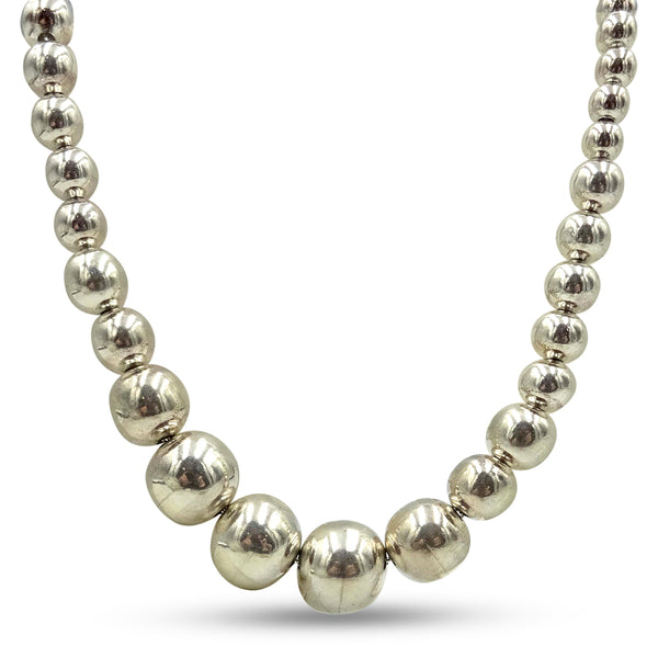 Sterling Silver Graduated Bead Necklace 16"