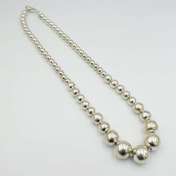 Sterling Silver Graduated Bead Necklace 16"