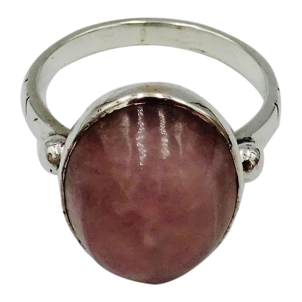 Sterling Silver Pink Oval Cabochon Finish Statement Ladies Ring Size O 5g - Richard Miles Jewellers