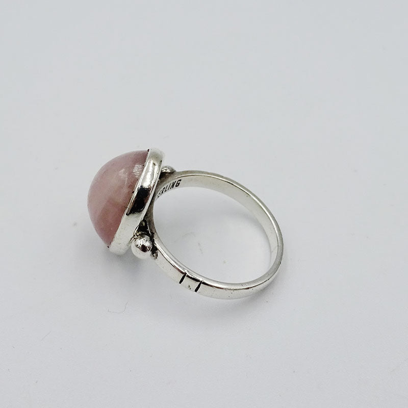 Sterling Silver Pink Oval Cabochon Finish Statement Ladies Ring Size O 5g - Richard Miles Jewellers
