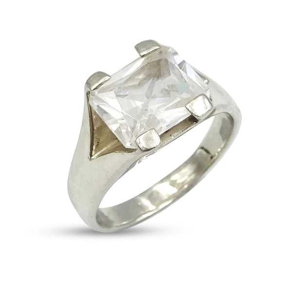Silver Cubic Zirconia Statement Ring Size O 1/2