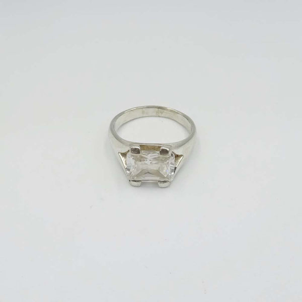 Silver Cubic Zirconia Statement Ring Size O 1/2