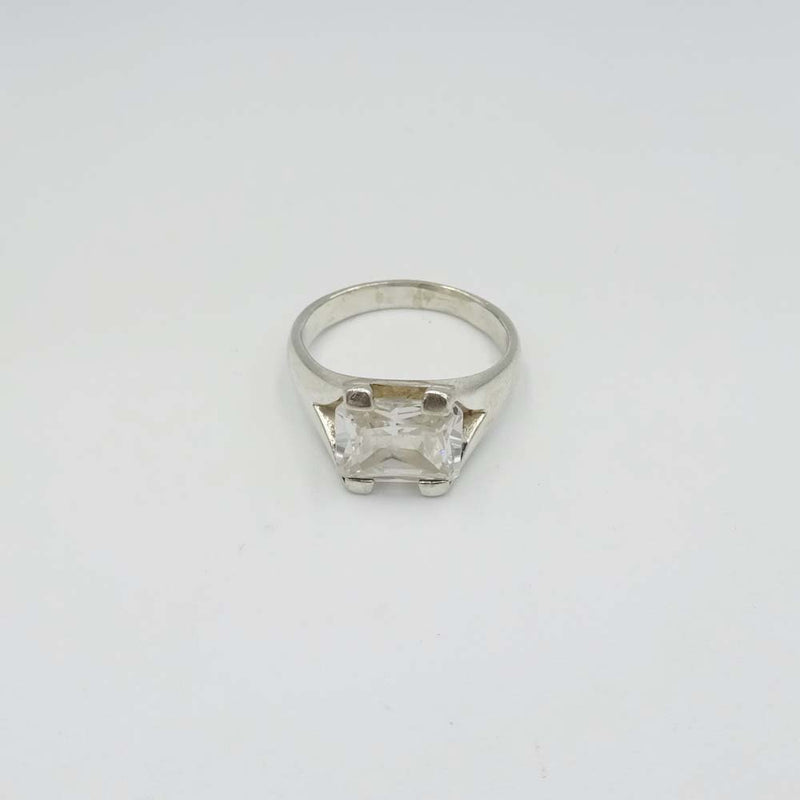 Silver Cubic Zirconia Statement Ring Size O 1/2