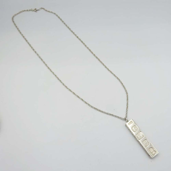 Silver Prince of Wales Chain Necklace With Ingot Pendant 20"