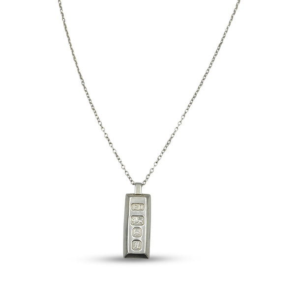 Silver Chain Necklace With Ingot Pendant 20"