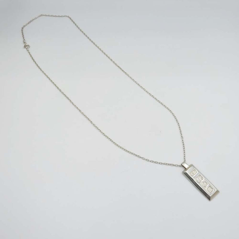 Silver Chain Necklace With Ingot Pendant 20"
