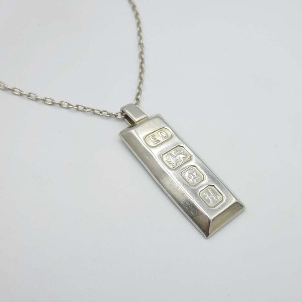 Silver Chain Necklace With Ingot Pendant 20"