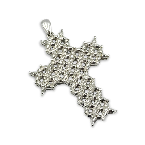 Sterling Silver Cubic Zirconia Lattice Cross Pendant