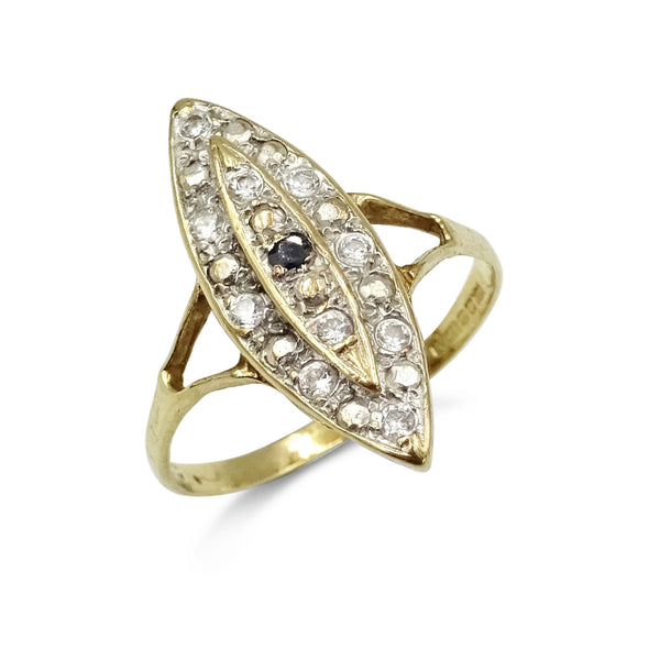 9ct Yellow Gold Sapphire and Cubic Zirconia Marquise Pavé Ring Size N