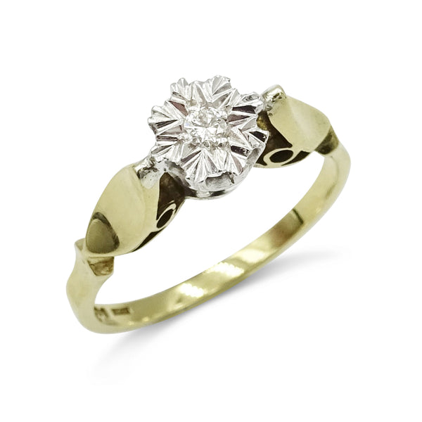 9ct Yellow Gold Diamond Solitaire Style Ring .07ct Size O