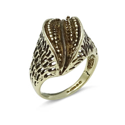 9ct Yellow Gold Treebark Fold Ring Size J