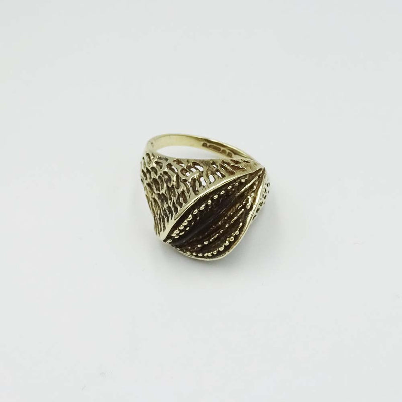 9ct Yellow Gold Treebark Fold Ring Size J