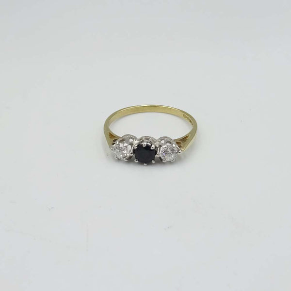 9ct Yellow Gold Sapphire and Cubic Zirconia Trilogy Ring Size K1/2