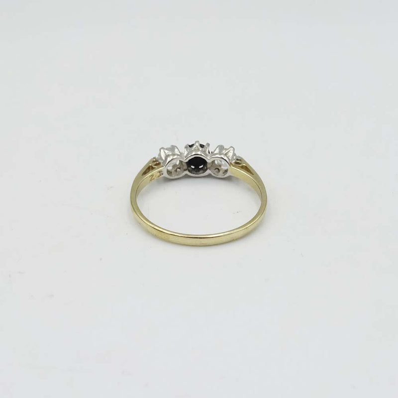 9ct Yellow Gold Sapphire and Cubic Zirconia Trilogy Ring Size K1/2
