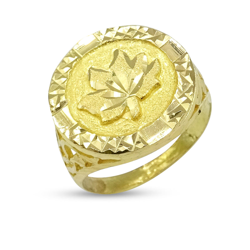 22ct Yellow Gold Leaf Signet Ring Size R