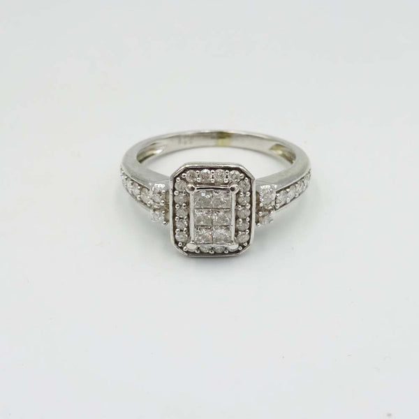 9ct White Gold Diamond Pavé Ring Size M 1/2 0.50ct