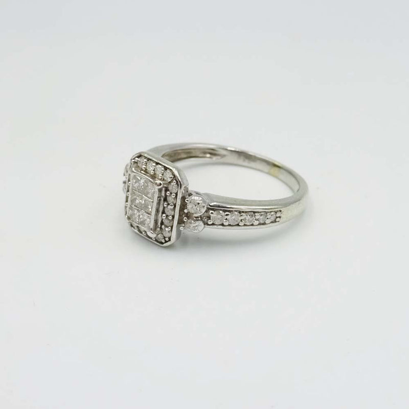 9ct White Gold Diamond Pavé Ring Size M 1/2 0.50ct