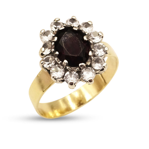 9ct Yellow Gold Garnet and Cubic Zirconia Cluster Ring Size T