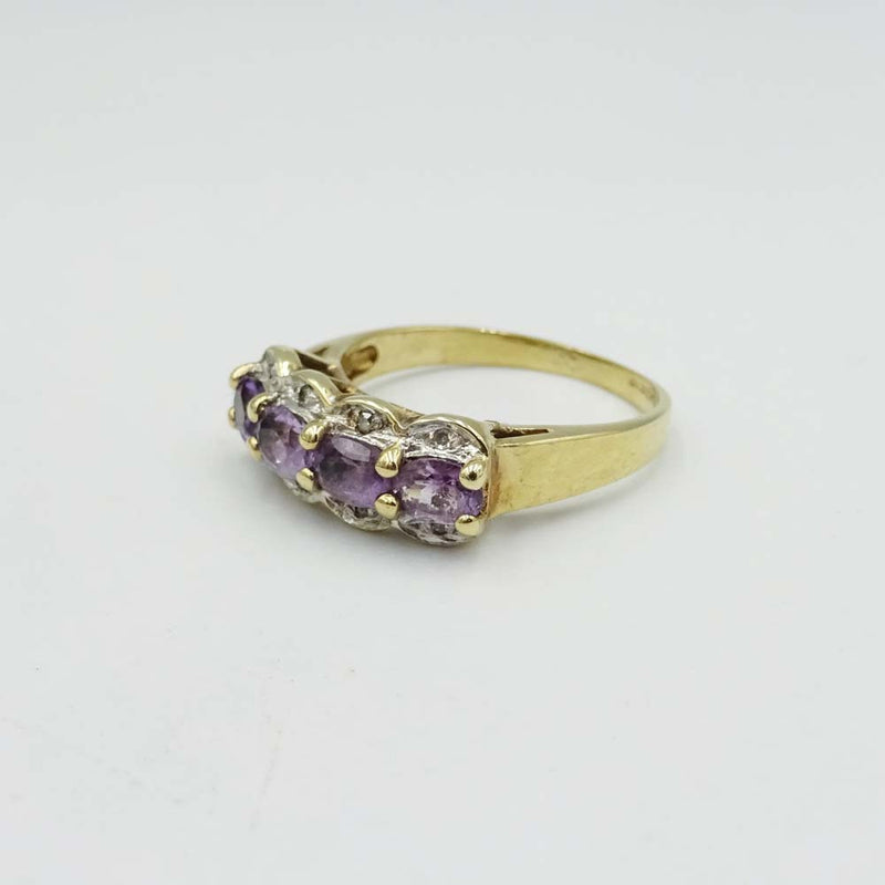 9ct Yellow Gold Amethyst and Diamond Ring Size K