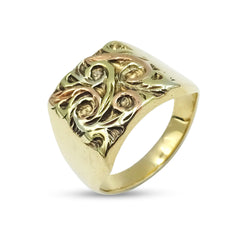 9ct Yellow Gold Textured Signet Ring Size X
