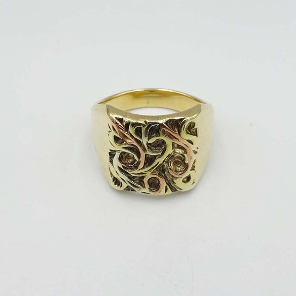 9ct Yellow Gold Textured Signet Ring Size X