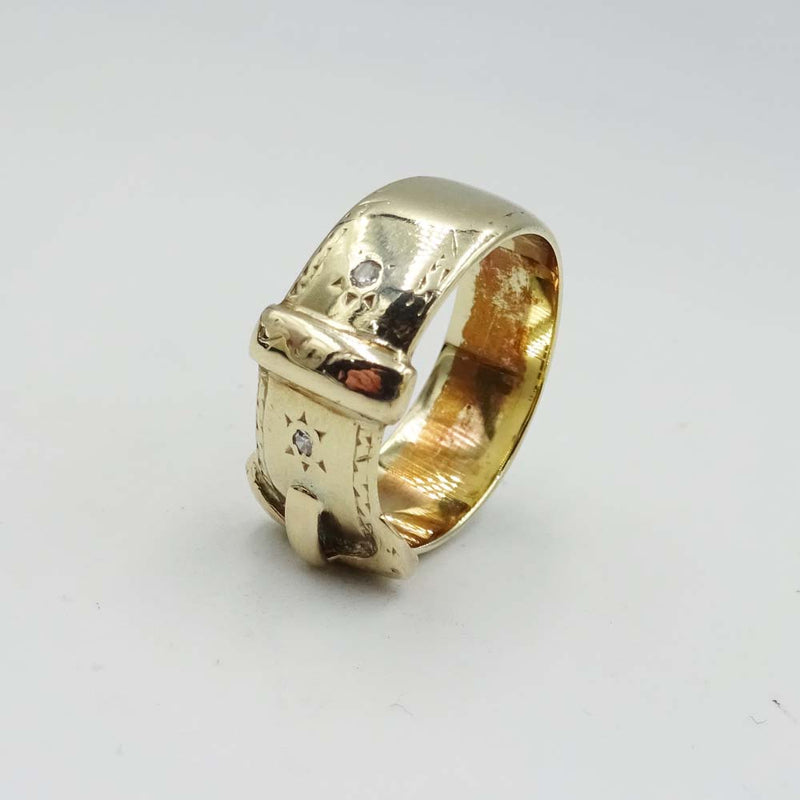 9ct Yellow Gold Buckle Diamond Ring Size R