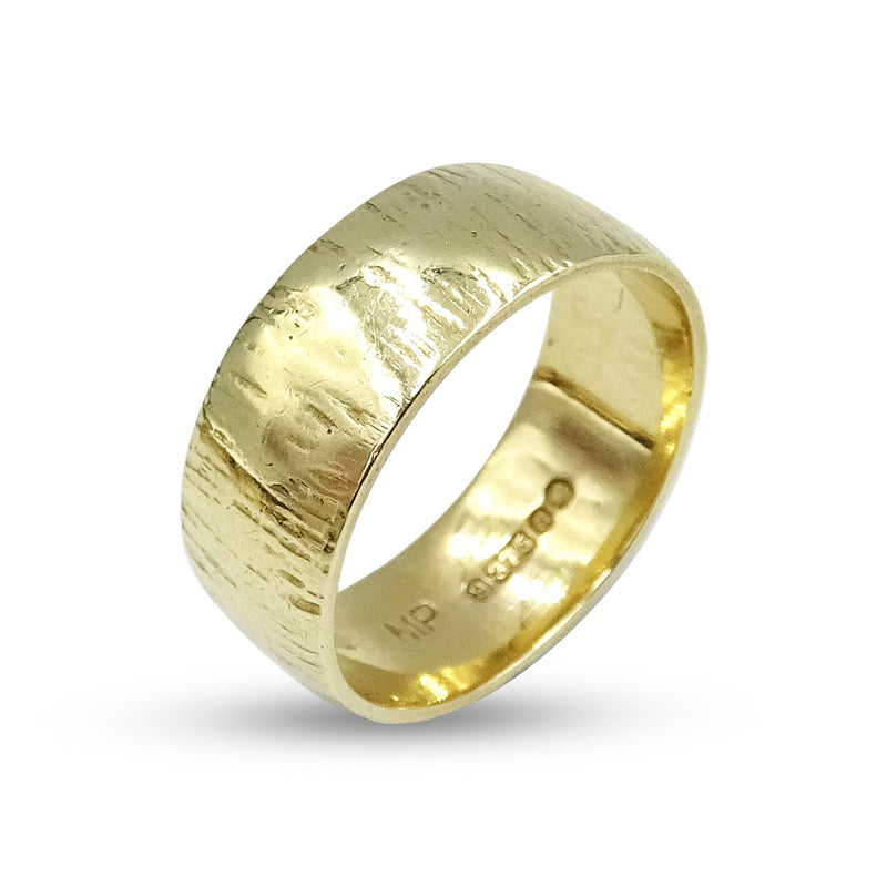 9ct Yellow Gold Treebark Band Ring Size N