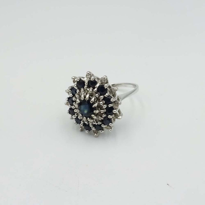 18ct White Gold Sapphire and Diamond Cluster Ring Size K 1/2 0.24ct