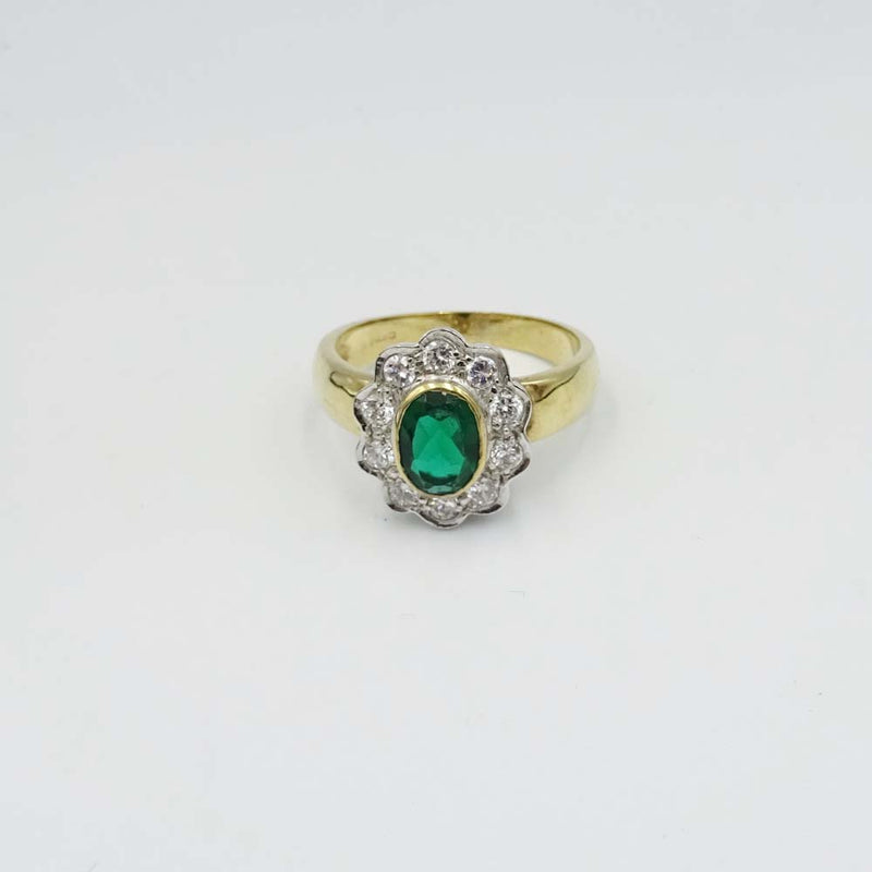 9ct Yellow Gold Synthetic Emerald and Cubic Zirconia Ring Size M