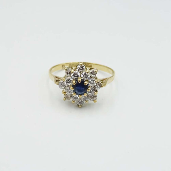 9ct Yellow Gold Sapphire and Cubic Zirconia Cluster Ring Size L