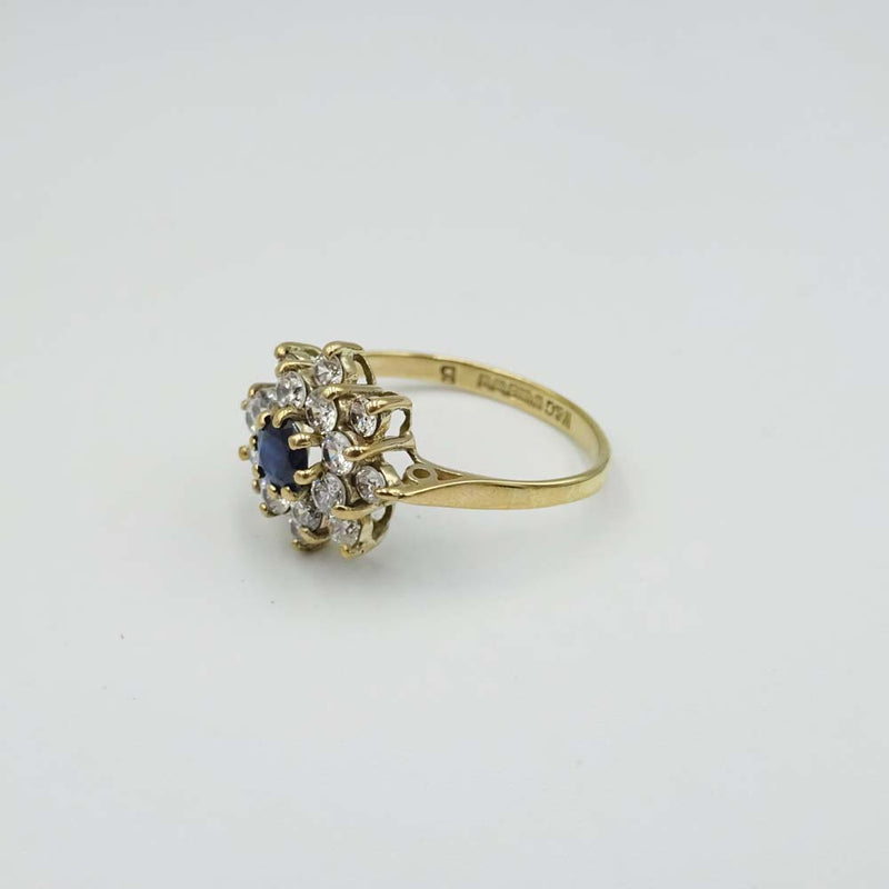 9ct Yellow Gold Sapphire and Cubic Zirconia Cluster Ring Size L