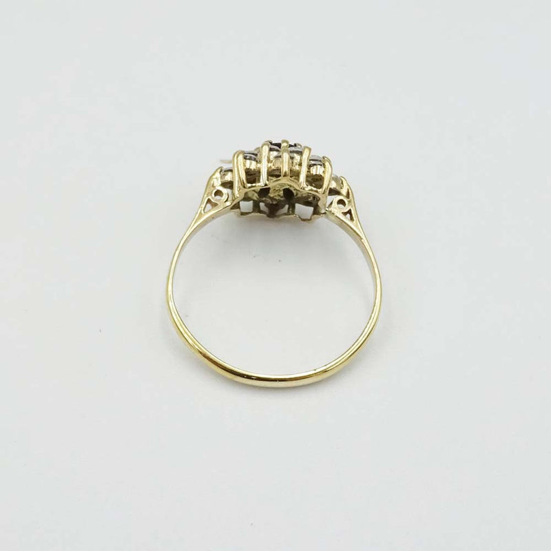 9ct Yellow Gold Sapphire and Cubic Zirconia Cluster Ring Size L