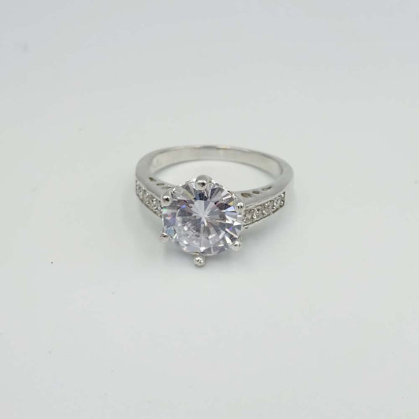 10ct White Gold Cubic Zirconia Solitaire Ring Size M 1/2
